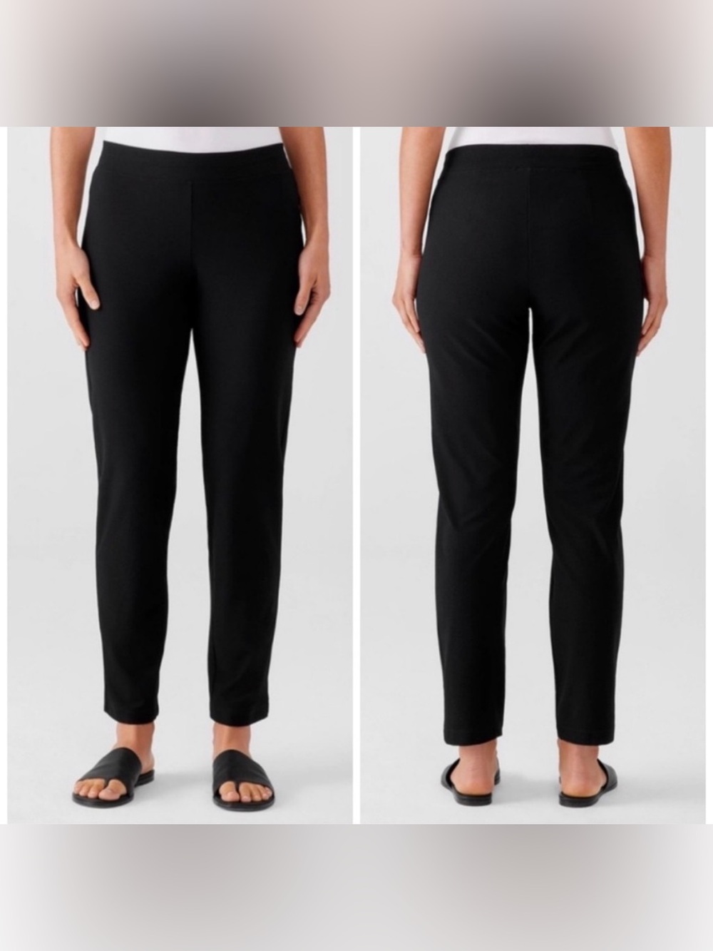Eileen Fisher Black Washable Stretch Crepe Slim Ankle Pants Size L minimalist
